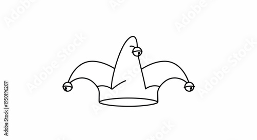 A simple line drawing of a jester's hat with three pointed sections and balls on the ends against a white background.
