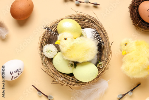 Nests with Easter eggs, bab...