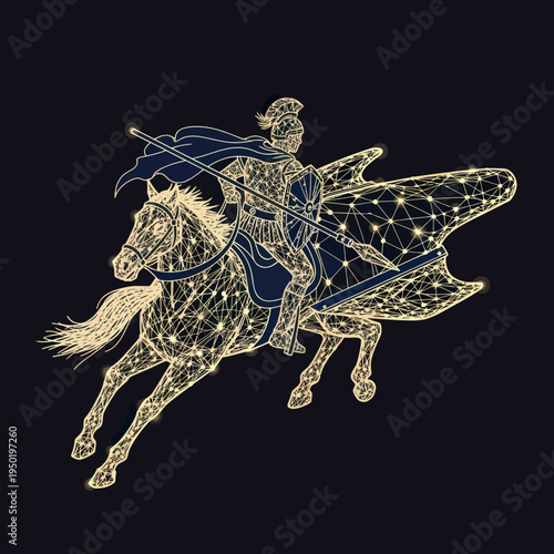 Illustration of Knight Riding Horse with Cape.