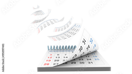 calendar pages flying time years pass - 3d rendering