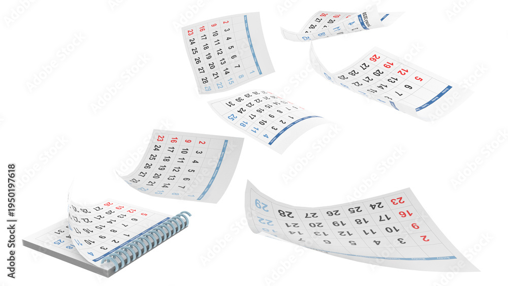 Fotografie calendar pages flying time years pass - 3d rendering