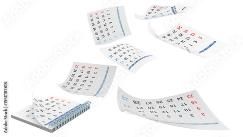 calendar pages flying time years pass - 3d rendering