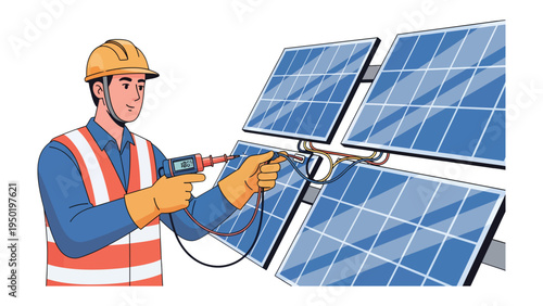 Solar Panel Inspection: An engineer meticulously inspects solar panels, demonstrating expertise in renewable energy, signifying a commitment to a sustainable future.
