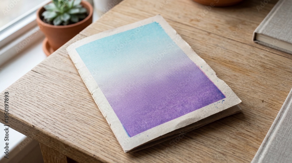 Fototapeta premium Abstract Watercolor Gradient Art Piece on Wooden Table.