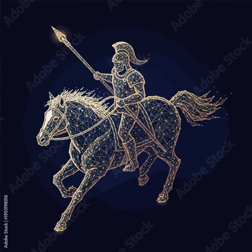 Illustration of Rider on Horseback with Spear.