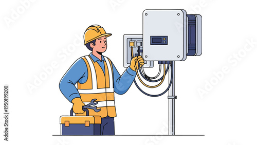 Precision and Power: An illustration that captures a focused electrician meticulously working with electrical components, symbolizing expertise and technical skill.