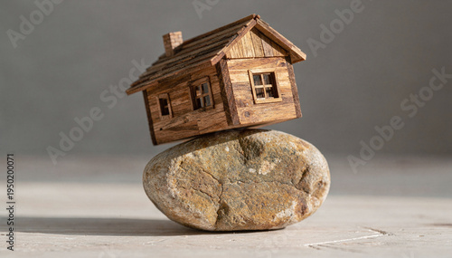 Unstable Wooden House on Rock: Symbol of Risk and Precariousness