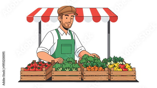 Fresh Market Stand: A local farmer proudly presents an array of vibrant, fresh produce at his market stand, a testament to the bounty of the harvest.