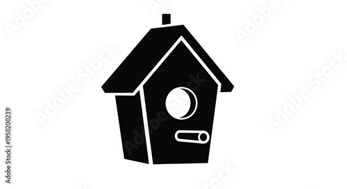 Simple black birdhouse design with a circular entrance silhouette