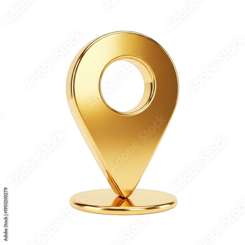 A shiny gold map pin isolated on transparent background