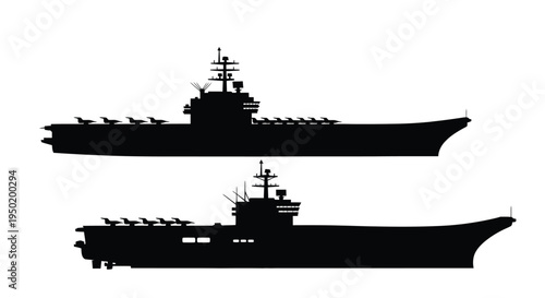 Two aircraft carriers displayed in a stark black silhouette