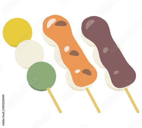 三色団子・みたらし団子・こしあん団子のイラストセット