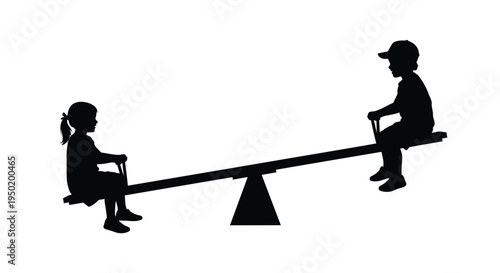 Two children playing on a seesaw a simple black silhouette