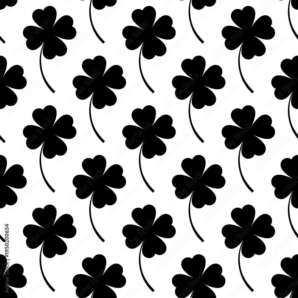 Fototapeta premium Clover Four Leaf Icon Seamless Pattern