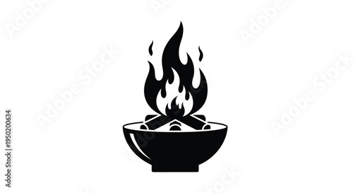 A black silhouette of a fire bowl with flames rising upward silhouette