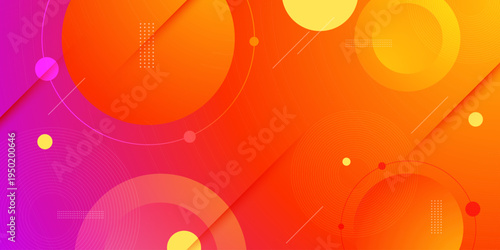 Abstract colorful gradient orange and purple background. Overlap circle shapes element geometric pattern concept design. Trendy banner style.