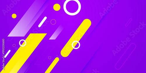 Abstract purple background with dynamic yellow shapes pattern geometric concept design. Simple banner concept style.