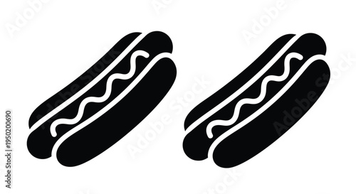 Two hotdogs depicted in a stark black graphic silhouette