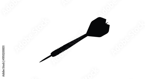 A single black dart in mid flight sharply defined silhouette