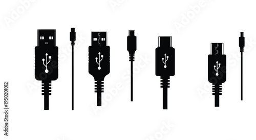 Various usb connector types displayed as a black silhouette
