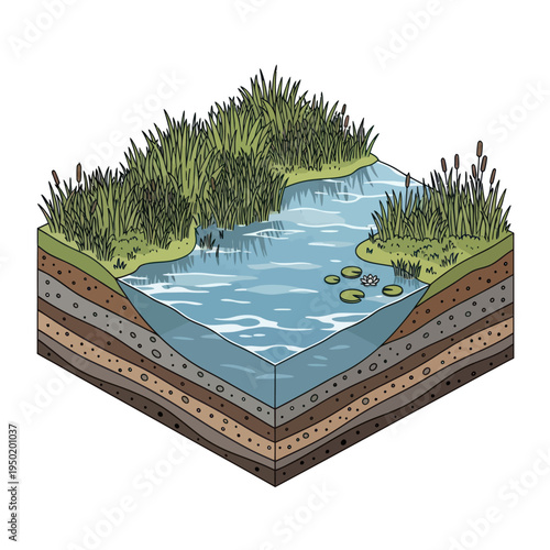 Cross Section of a Pond Ecosystem.