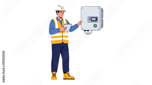 Solar Engineer at Work: An engineer inspects and monitors the solar panel system, ensuring its efficient function. This photo embodies dedication and precision in renewable energy.