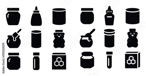 Honey icons with jar bear dipper minimal