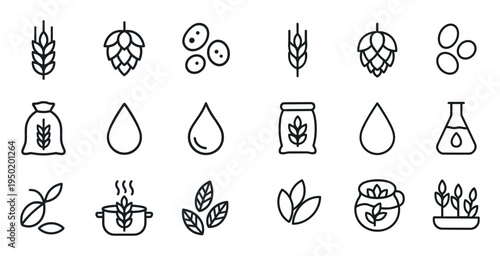 Agriculture icons with wheat hop and grain outline
