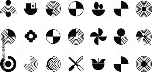 Abstract Geometric Icon Set Featuring Minimalist Black and White Vector Symbols for Modern UI Design Corporate Branding and Creative Graphic Projects