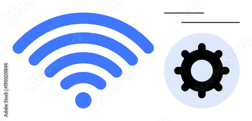 Wireless network concept. Wireless connectivity with settings icon for seamless functionality. Wireless icon emphasizing reliable access and quick configuration. For IT, apps, communications