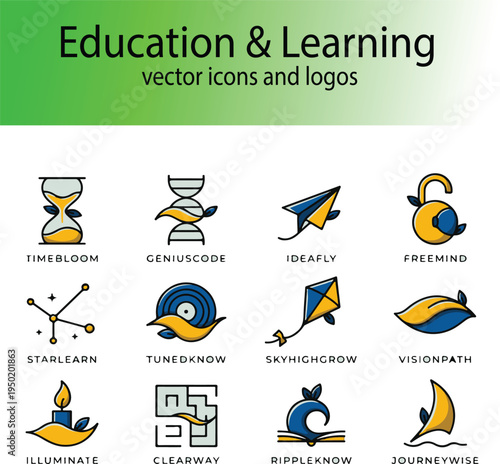Education and Learning Vector Icons and Logo Set for School, Knowledge and Academic Branding