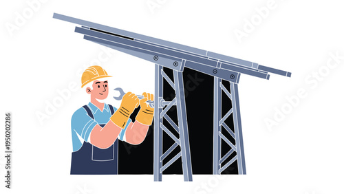 Solar Panel Installation: A skilled technician, equipped with necessary tools, works diligently to install a solar panel system, promoting the use of clean energy and a sustainable environment.