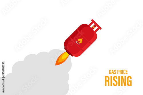 Rising Natural Gas Price Concept with Flying Gas Cylinder Flat Vector Illustration