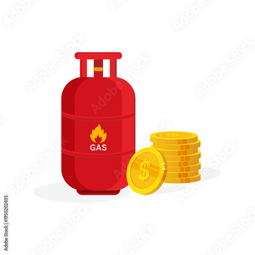 Gas Cylinder with US Dollar Stack Energy Cost Vector Illustration