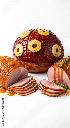 Assortment of glazed holiday roasted pork cuts ready for serving