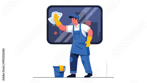 Window Cleaning Technician: A skilled technician diligently cleans a window, showcasing expertise and commitment to cleanliness.