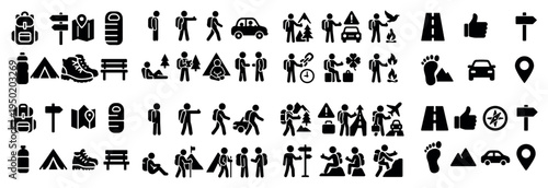 Outdoor icons with backpack tent boot minimal