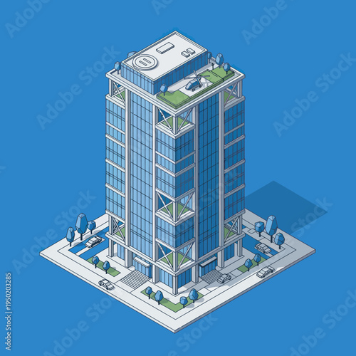 Isometric Illustration of Modern Office Building.