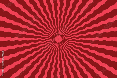 Abstract red Groovy Spiral Background with Wavy Radial Stripes.