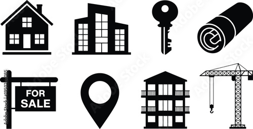House icons set vector illustration of buildings and homes