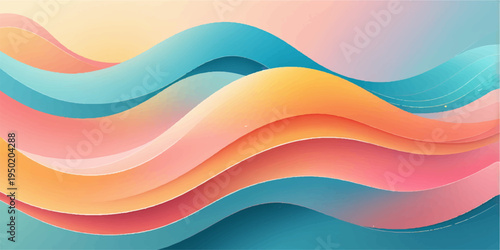 Abstract colorful wave background featuring a vibrant rainbow curve vector design with blue and orange light textures for a modern summer web banner wallpaper