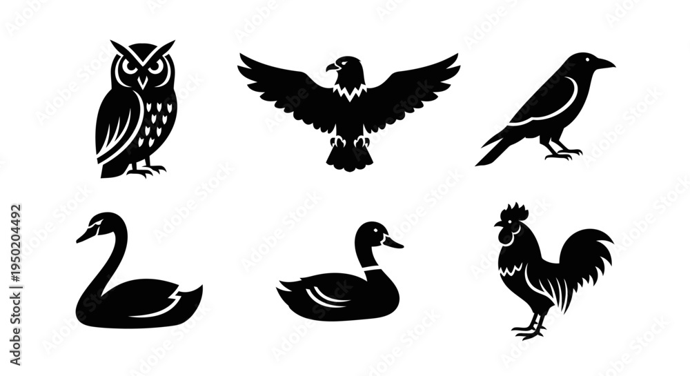 Obraz premium Collection of various bird silhouettes.