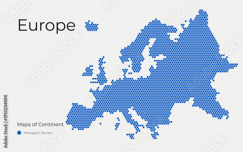 Europe Continent Map Made of Blue hexagon - Geometric Polygonal Vector Design