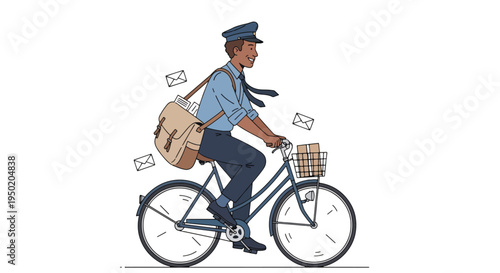 Illustration of a postal worker riding bicycle.