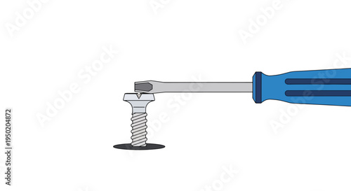 A blue handled screwdriver turning a screw.