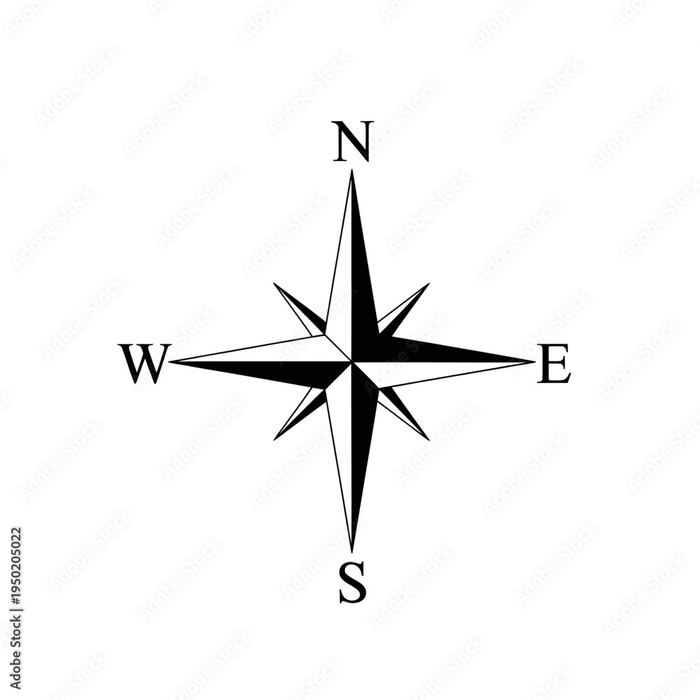 Fototapeta premium Compass Rose Icon: North, South, East, West Directions, Navigation Symbol, Graphic Resource