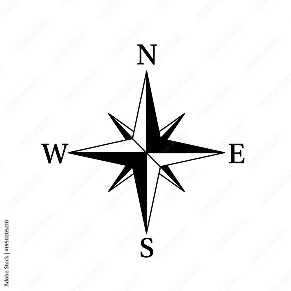 Fototapeta premium Compass Rose with Cardinal Directions North, South, East, West - Navigation and Direction Symbol