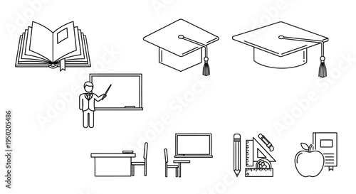 Education icons set with school and graduation elements.