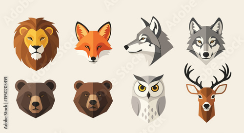 Collection of various wild animal heads.