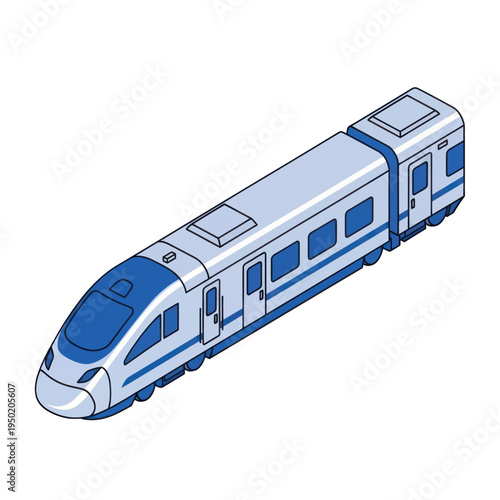 Modern Blue and White Train Illustration.